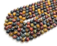 Multi-Color Mixed Color Smooth Round Tiger Eye Gemstone Beads RN164A
