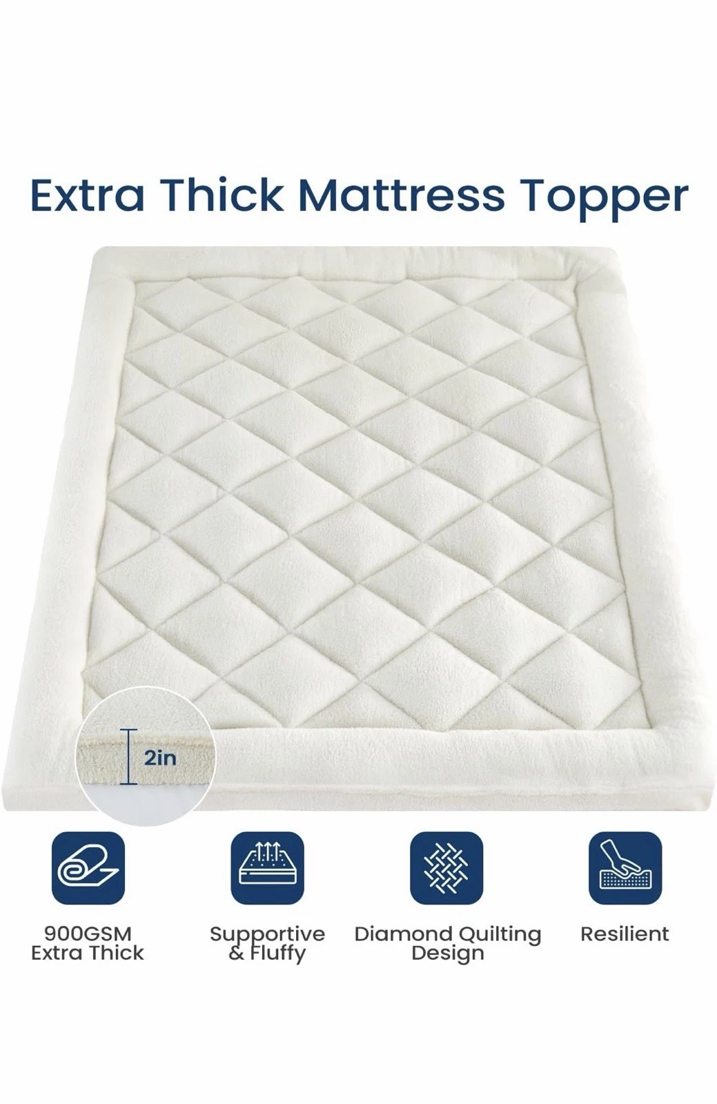 Homtec Queen Mattress Topper for Back Pain, Thick,Sherpa Plush Pillow Top, 8-22”