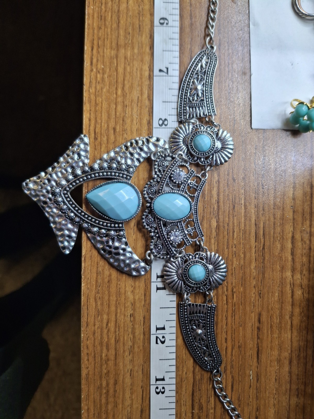 Large Light Blue Rhinestone Adjustable Hammered M… - image 12