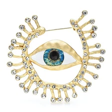 Gold Tone Evil Eye Brooch Pin Sunburst Rhinestone Amulet Protection Jewelry