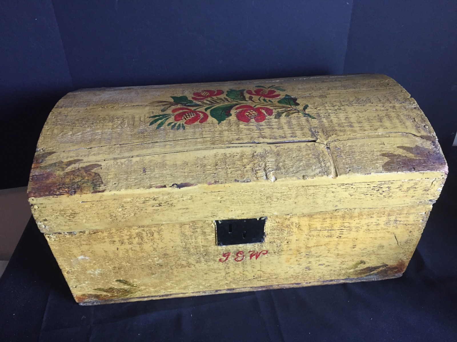 Antique Tole Painted Dome Top Wooden Chest Trunk eBay