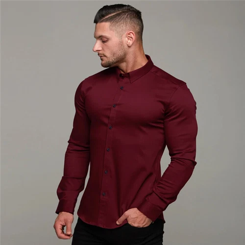 Men's Long Sleeve Super Slim Fit Plain Casual Shirt Business Dress Shirt Men - Bild 6 von 25