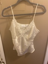 Vintage White Bridal Chemise Tank Lingerie Size Large Petite Lace Fairy