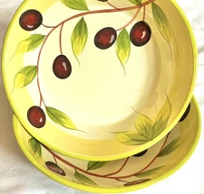 2xViva Italia by Over And Back Olive Handpainted Earthware Pasta/Vege/Fruit Bowl