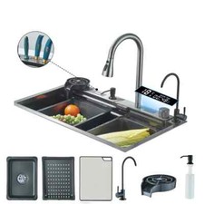 Stainless Steel Single Slot Digital Kitchen Sink Faucet Flying Rain Waterfall