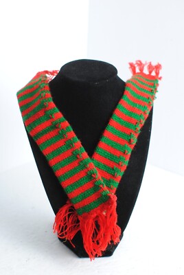1980 s Lot of 2 Red and Green Strip Knit with Fringe Doll or Bear Scarves