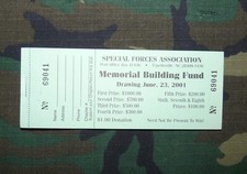 Original Special Forces Association Memorial Building Fund 2001 Raffle Tickets