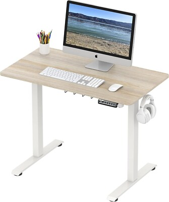 SHW Electric Height Adjustable Working Desk w/ Hanging Hooks & Cable Management