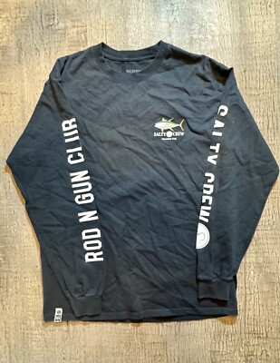 Salty Crew Chasing Tail Rod N Gun Club Long Sleeve T-Shirt Black Medium NWOT