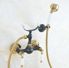 Golden Black Brass Bathroom Faucet Hand Spray Shower Mixer Water Tap 2na565