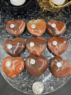 Natural Red Banding Sardonyx carved Hearts palm stone L@@K Free ship & gift GRP1