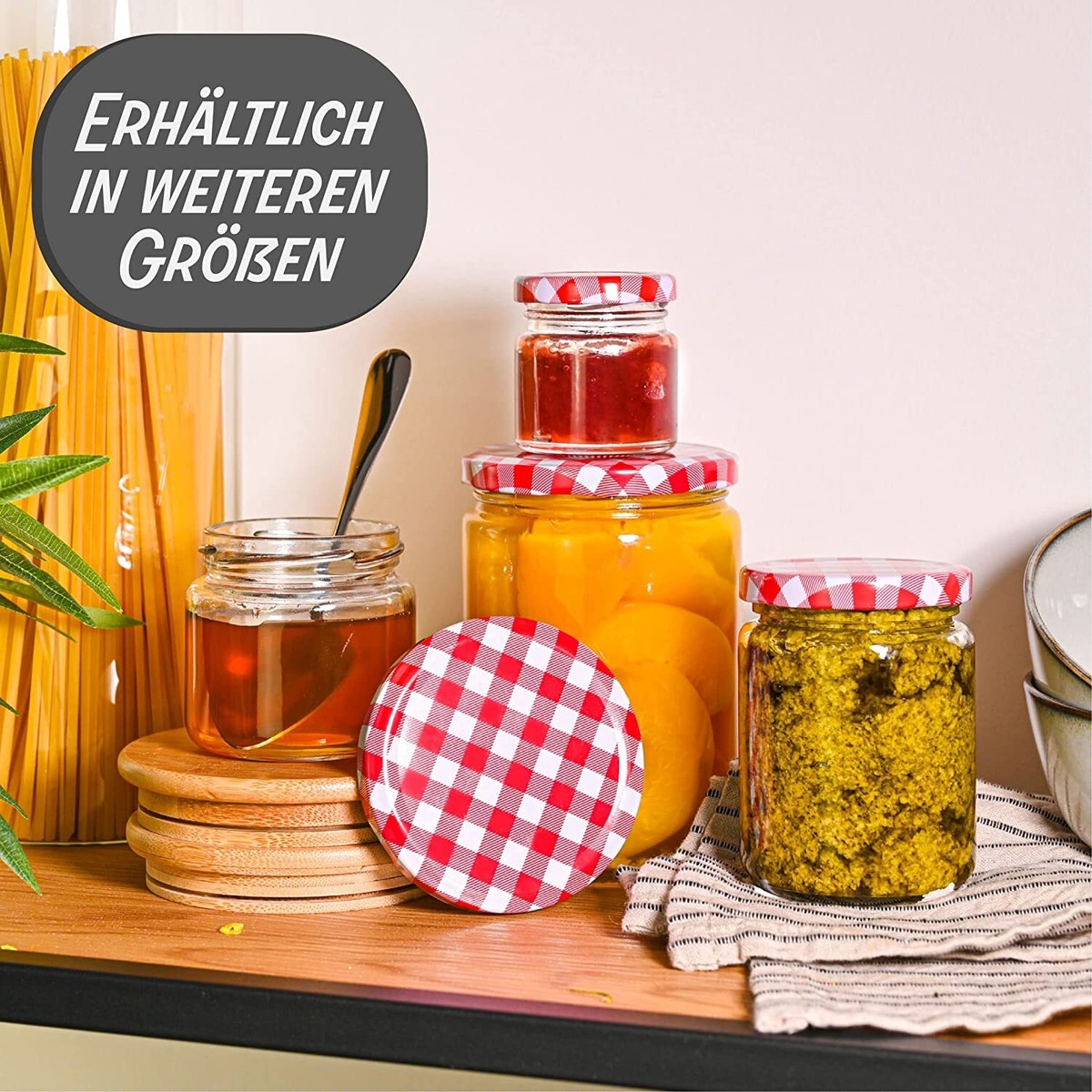 Einmachgläser Set 237 Ml – Mit Etiketten, Stift, Schwammbürste & Rotem Seil, Silberne & Goldene Deckel, Für Marmelade, Honig, Geschenke