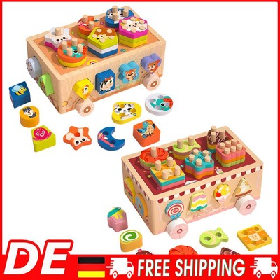 Wooden Shape Sorting Matching Car Geometric Shape Matching Game for Toddlers 1-3