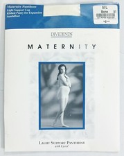 Vintage Nylon Maternity Light Support Pantyhose M/L Bone Ribbed Panty Sandalfoot