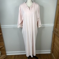 Vintage Shadowline Robe velour roses Pink Size large Button Up Housecoat zip up