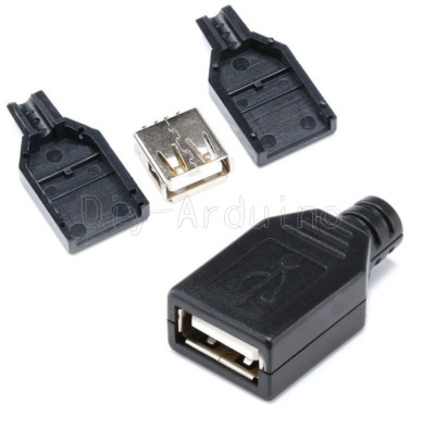 10X USB2.0 Type-A Plug 4pin female Adapter Connector jack&Black Plastic Cover