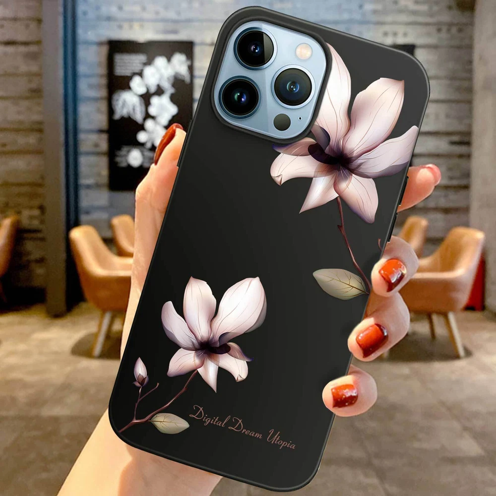 Phone Case For Apple iPhone 14 Pro Max 13 12 15 Flower Lace Protective TPU Cover
