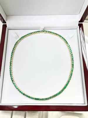 14k Yellow Gold Plated Princess Cut Green Emerald Tennis Necklace Lab Created