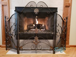 Elegant Ornate Vintage Scrolling Metal Fireplace 3 Panel Fire