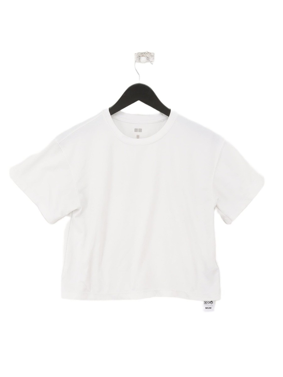 Uniqlo Women's Top S White Polyester with Elastane Cropped UK