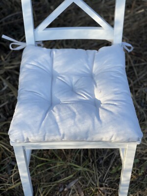 HANDMADE off white square cushion for chair Seat pad with ties for