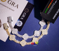 6mm VVS1 D Moissanite Lucky Four Leaf Clover Cuban Bracelet 925 Passes Tester 