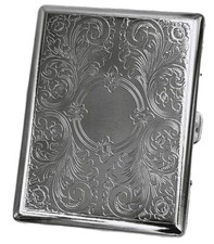 Victorian Style Cigarette Metal Case Double Sided King Etched Pattern USA