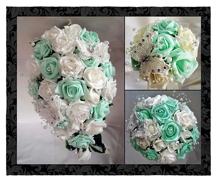 Wedding Flowers,Brides,Bridesmaids Bouquets Butterfly, Mint Green