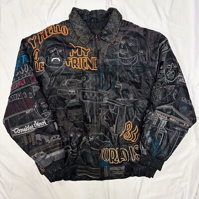 Vintage 90s 00s Y2K Hip Hop Rap Scarface Embroidered Leather