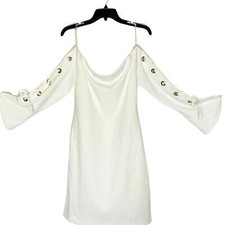 Vince Camuto Ponte Off Shoulder White Dress Laced Bell Sleeves Women's Small