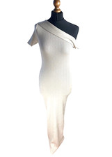 Pretty Little Thing Maxi Dress Women's UK Size S Beige Ribbed One Shoulder