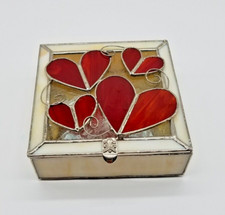Vintage Handmade Floral Stained Glass Trinket Box Jewelry Mirror Iris 5  