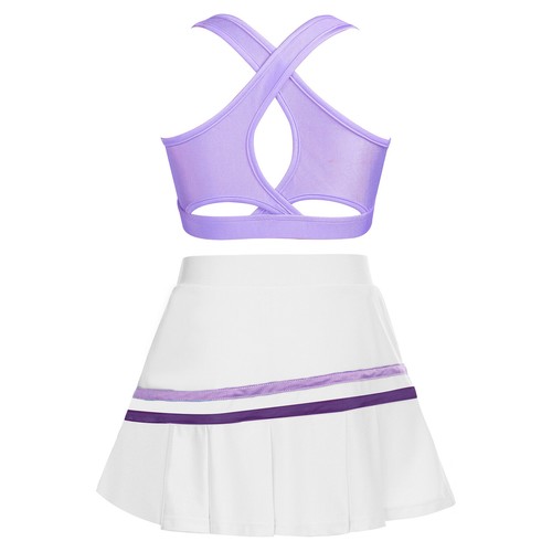 Kids Girls Crop Top With Skirt Cross Back Activewear Summer Sportswear Set Mini - Picture 43 of 83