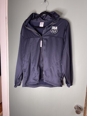 United States Olympic Committee M Fleece Lined Full Zip Lightweight Jacket Navy