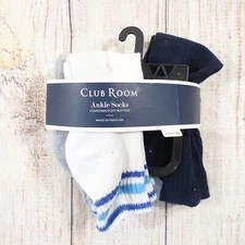 CLUB ROOM 5 PAIRS WHITE BLUE GRAY VARIETY PACK CUSHIONED ANKLE CREW SOCKS MENS 