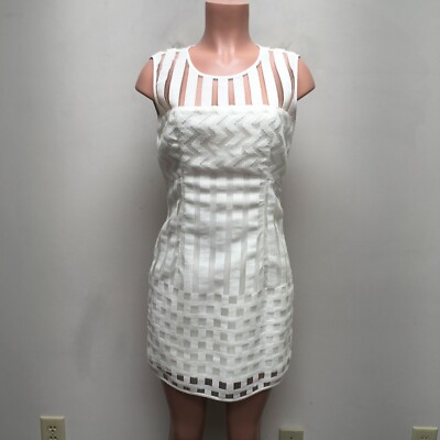 Milly Women White Illusion Filament Jacquard Embroidered Mesh Shift Dress 8 $450