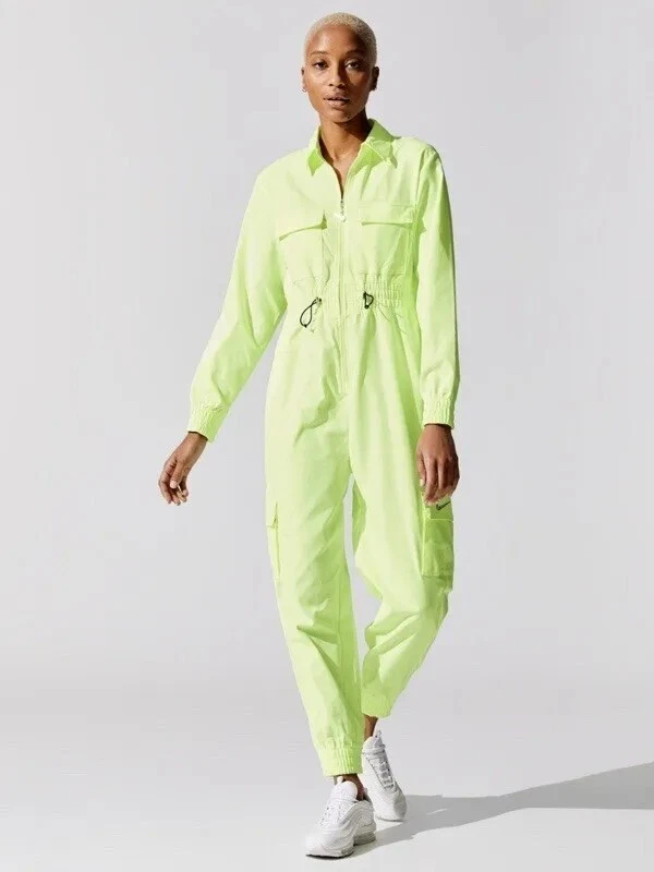 Nike Womens Sportswear Swoosh Utility Jumpsuit RARE Lime Green XL