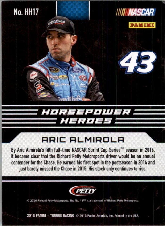 2016 Panini Torque Horsepower Heroes #17 Aric Almirola - Racing - Image 2 of 2