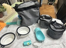 Dog Travel Bag Kit Pet Tote With Treat Pouches Food Storage Bags Foldable Bowls