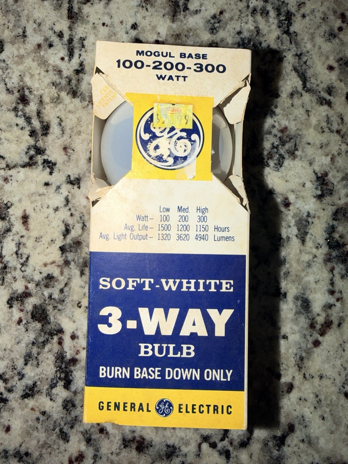 Vintage GE 3-Way Light Bulb 100/200/300W Mogul Base E39 Soft
