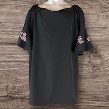Jennifer Lopez Womens Size 2X Floral Embroidered Off The Shoulder Dress Black