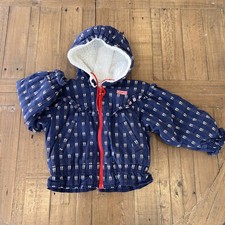 Oshkosh Vintage 90s Hooded Coat Jacket Kids 4T Blue Floral Fleece Lined