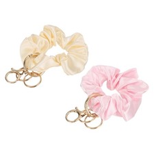 Round Stretchy Removable Scrunchie Keychain Wristlet-2Pcs Beige/Dark Pink 