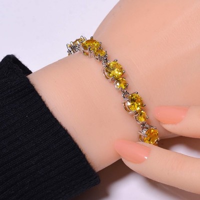 Yellow Sapphire Simulated Gemstone 925 Sterling Silver Tennis Bracelet 8.99'' B48