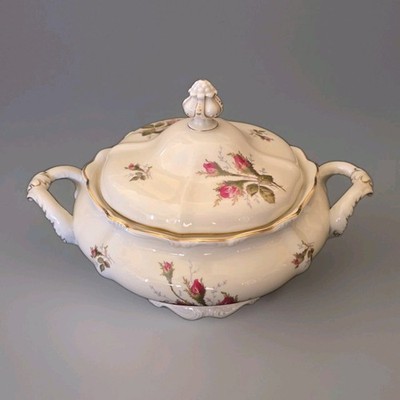 SELB GERMANY, POMPADOUR MOSSY ROSE ROSENTHAL VINTAGE ~ HANDLED CASSEROLE
