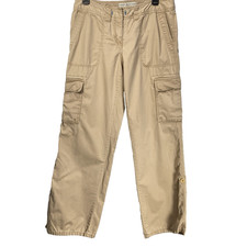 TOMMY HILFIGER Cargo Pants Low Rise Cropped Roll Tab Cotton Y2K Womens 10 Tan