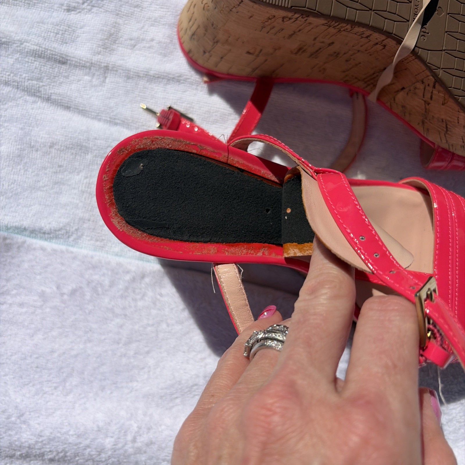 KATE SPADE Hot Pink Patent Cork Wedge Platform Sandal Strappy Heels Size 6.5 thumbnail 5