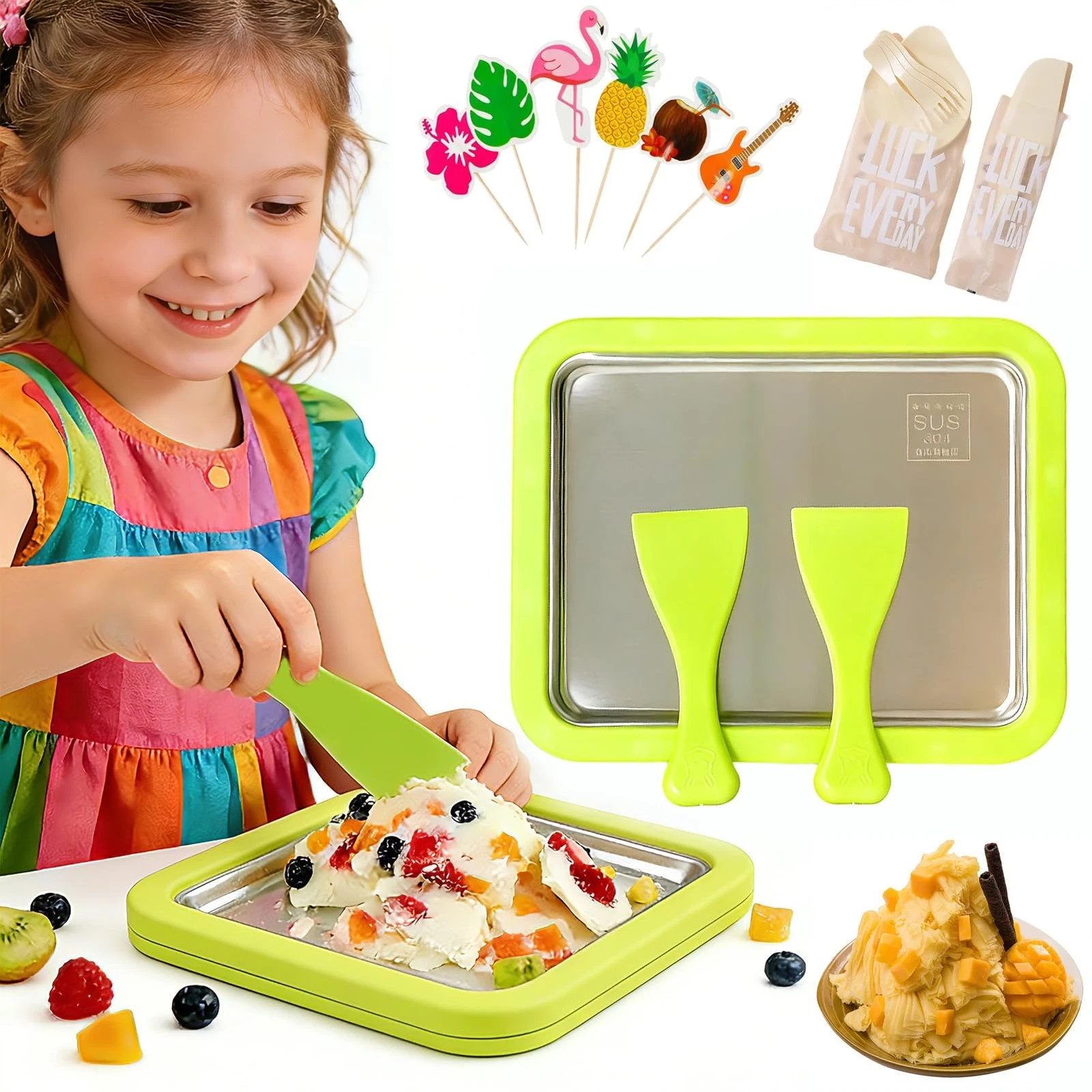 Rolled Ice Cream Maker, No Electricity DIY Homemade Rolled Ice Cream Kit, 304...