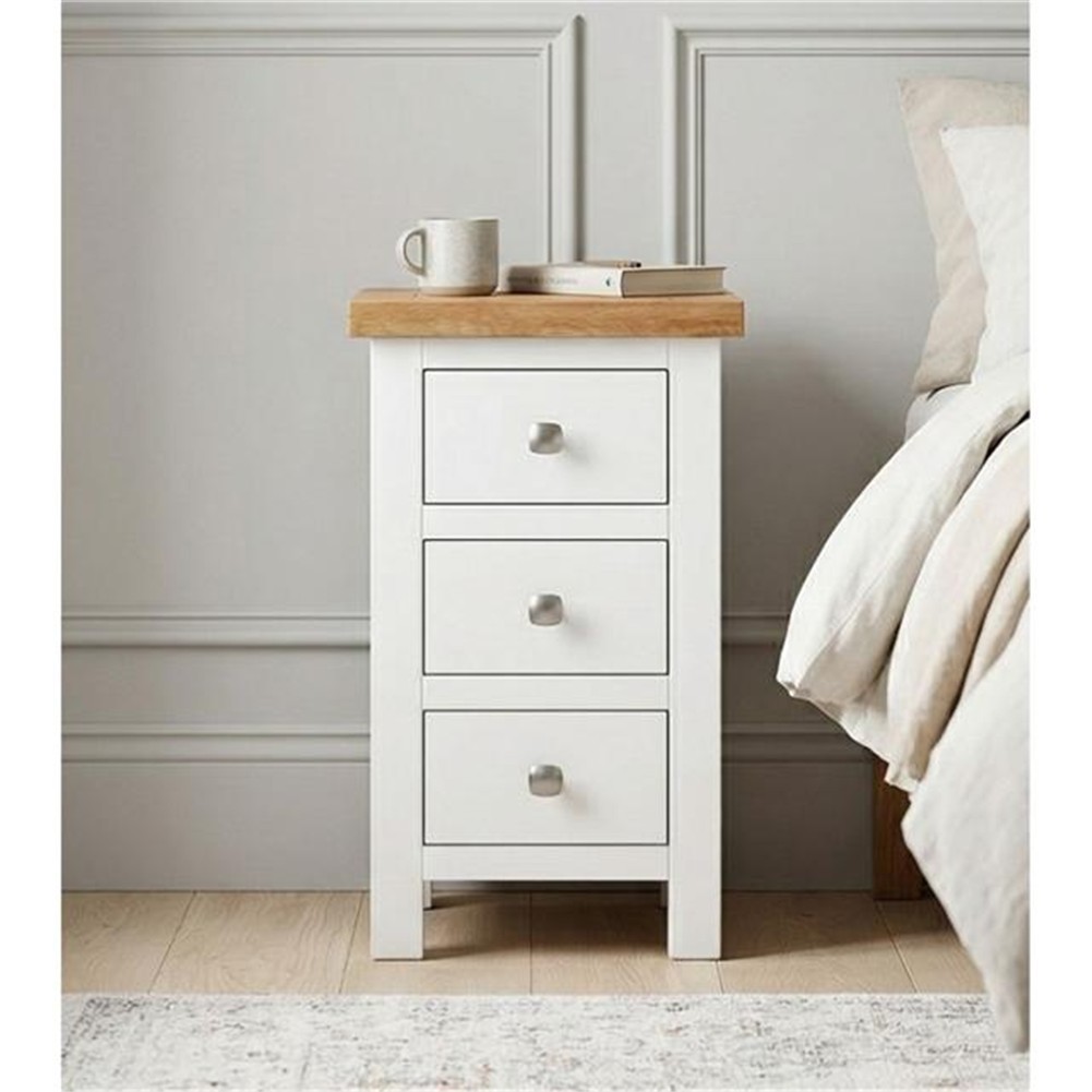 Painted White Small 3 Drawer Bedside Cabin, Barton Oak Bedroom Furniture New