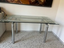 tavolo vetro allungabile, gambe acciaio  largh 140x80- h 77 + 2 prolunghe da 30 